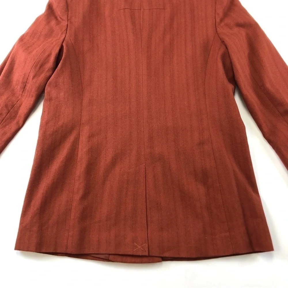 Topshop Rust Self Stripe linen blend double breasted notched collar blazer 6 - Picture 12 of 16